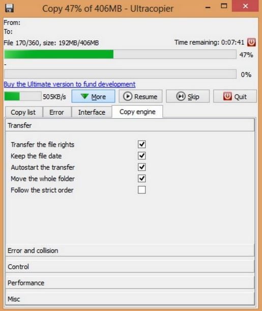 Proses transfer file Ultracopier